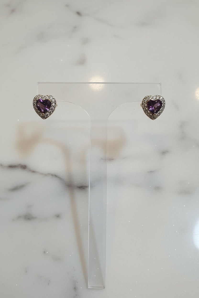 Purple heart earrings