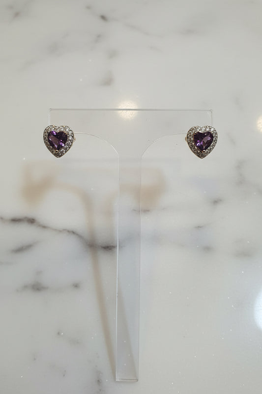 Purple heart earrings