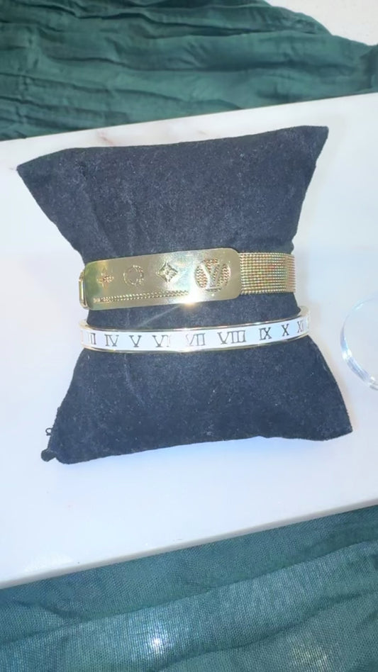 Gold LV style and numeric bracelet set